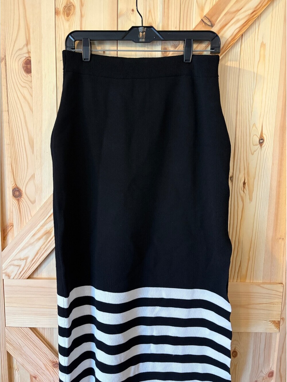 Edited Black and White Striped Knit Midi Skirt with Side Slit Medium NWT